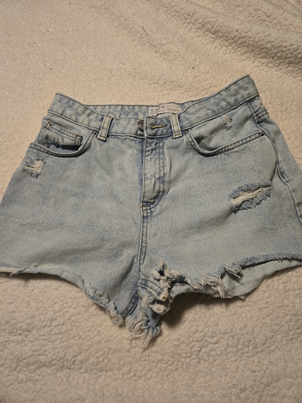 Primark Light Wash Distressed High-Rise Denim Shorts - Women